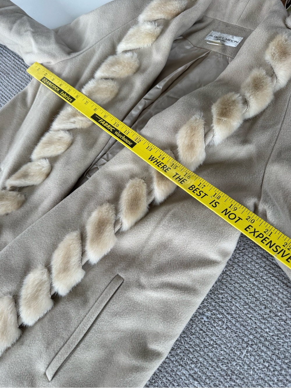 Vintage 60s 70s Albert Nipon Cream Faux Fur Trim Wool Dress Coat Sz XS - Picture 6 of 8